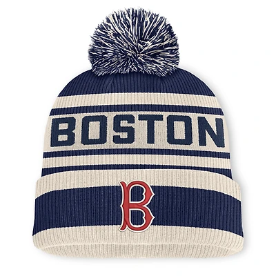 Bonnet à revers en maille avec pompon, bleu marine, Boston Red Sox, modèle « Tape Measure » de Fanatics.