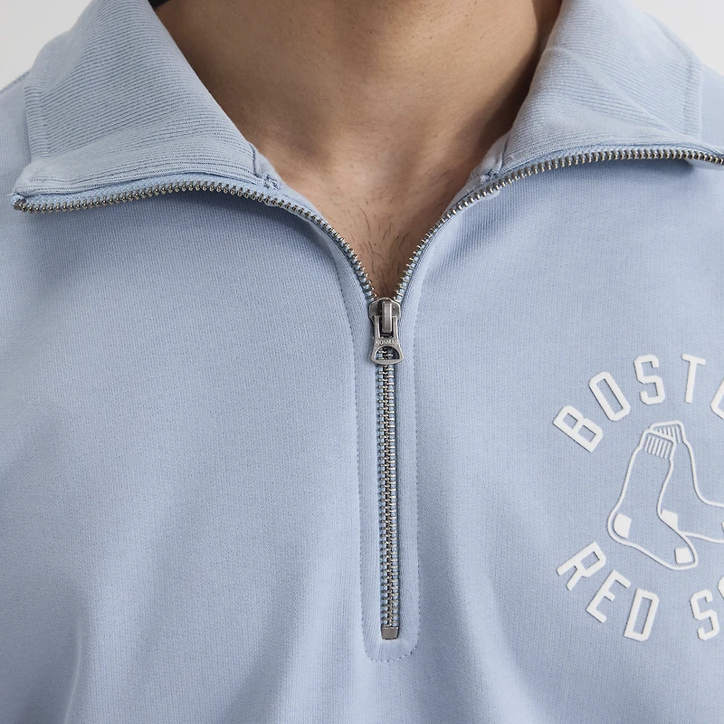 Sweat-shirt à col zippé Fanatics bleu ciel Boston Red Sox Iconic en tissu éponge.