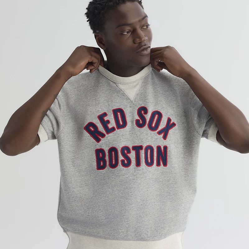 Men's Fanatics Steel Heather Boston Red Sox Iconic Terry Short Sleeve Sweatshirt