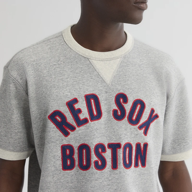 Men's Fanatics Steel Heather Boston Red Sox Iconic Terry Short Sleeve Sweatshirt