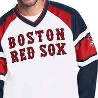 Pull raglan à col en V G-III Sports by Carl Banks pour homme, blanc/marine, Boston Red Sox Infield Play