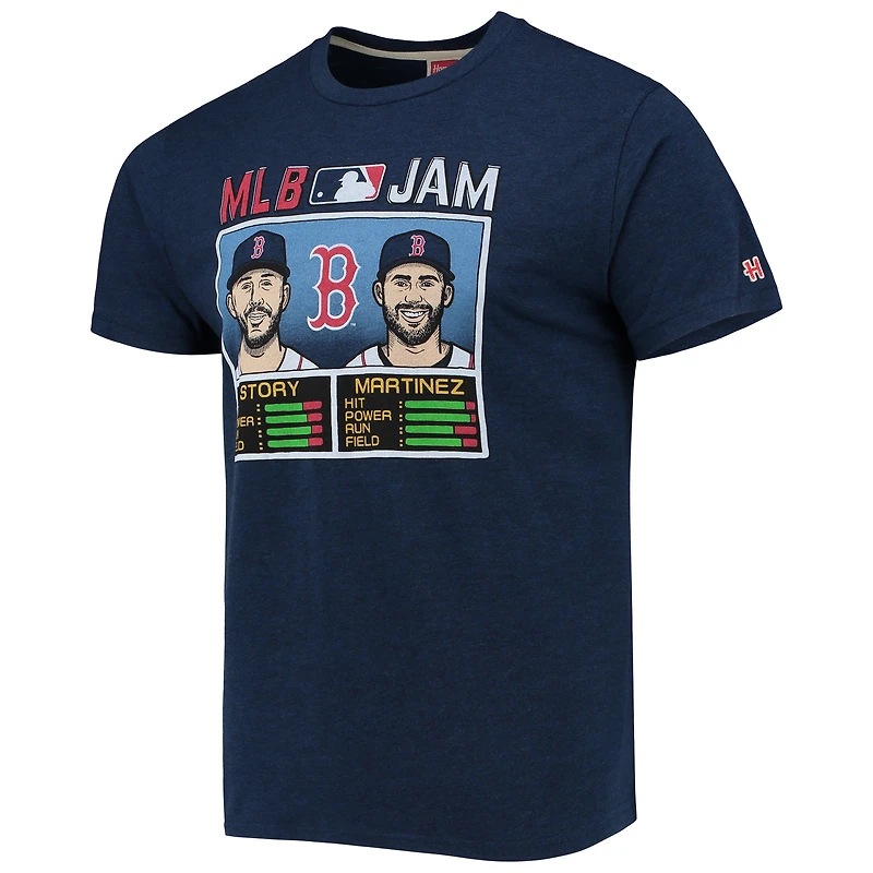 T-shirt tri-mélange Hommage Trevor Story et J.D. Martinez pour hommes, bleu marine, Boston Red Sox MLB Jam