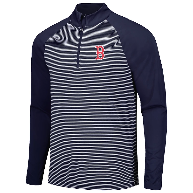Men's Levelwear Navy Boston Red Sox Charter Striped Raglan Quarter-Zip Top
