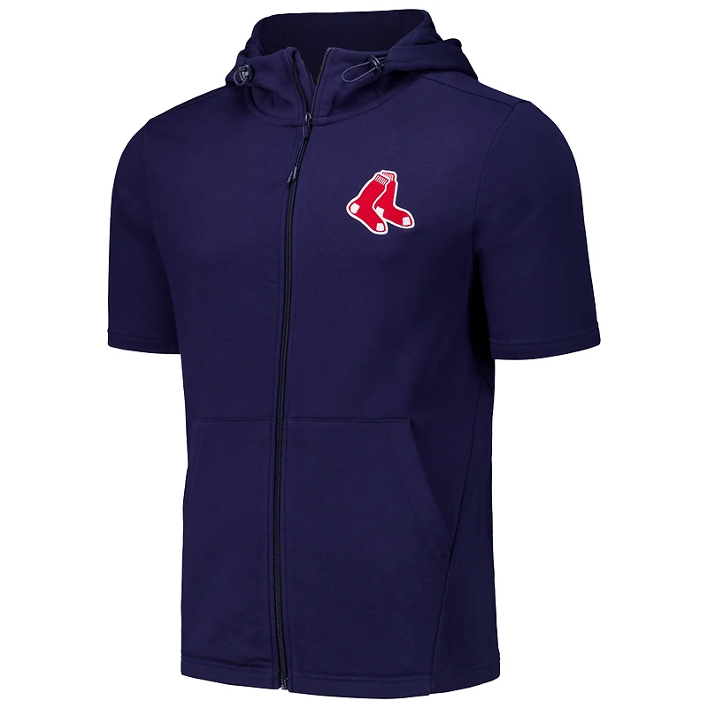 Sweat à capuche manches courtes et entièrement zippé Levelwear pour hommes, bleu marine, Boston Red Sox Recruit