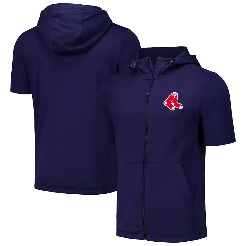 Sweat à capuche manches courtes et entièrement zippé Levelwear pour hommes, bleu marine, Boston Red Sox Recruit