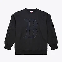 Men's Mitchell & Ness  Black Boston Red Sox Phantom Fleece Crewneck Sweatshirt