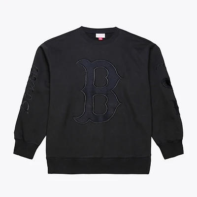 Men's Mitchell & Ness  Black Boston Red Sox Phantom Fleece Crewneck Sweatshirt