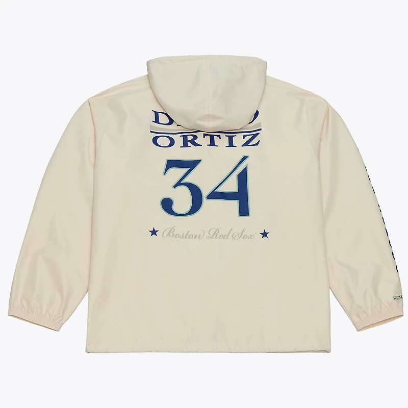 Men's Mitchell & Ness David Ortiz Cream Boston Red Sox Full-Snap Yacht Rock Name Number Hooded Coach's Jacket