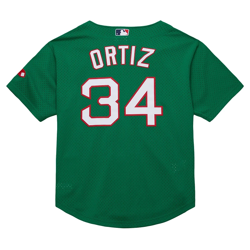 Mitchell & Ness David Ortiz Kelly vert Boston Red Sox Cooperstown Collection maillot d'entraînement au bâton en maille pour hommes