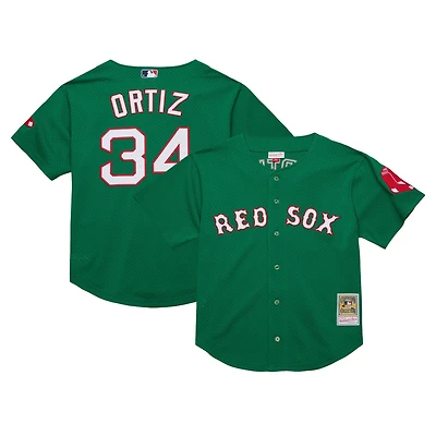 Mitchell & Ness David Ortiz Kelly vert Boston Red Sox Cooperstown Collection maillot d'entraînement au bâton en maille pour hommes