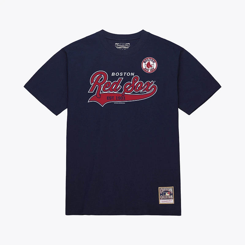 Men's Mitchell & Ness Navy Boston Red Sox Script Sweep Arch T-Shirt