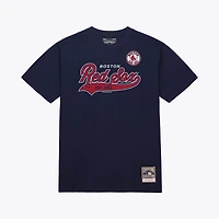 Men's Mitchell & Ness  Navy Boston Red Sox Script Sweep Arch T-Shirt