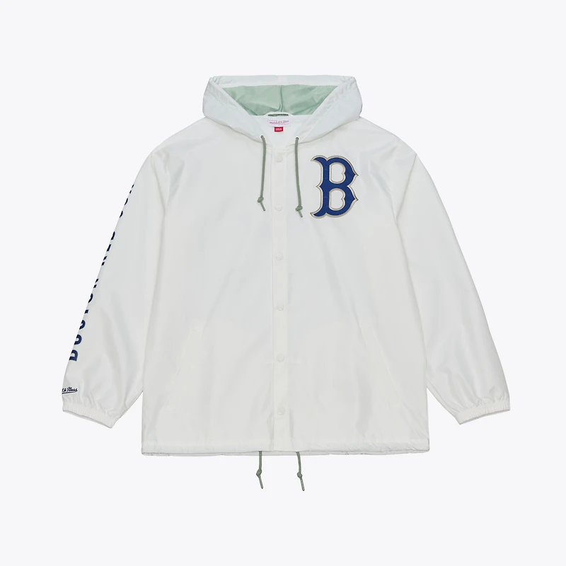 Men's Mitchell & Ness White Boston Red Sox Yacht Rock Coaches Full-Snap Hooded Windbreaker Jacket