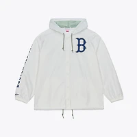 Men's Mitchell & Ness White Boston Red Sox Yacht Rock Coaches Full-Snap Hooded Windbreaker Jacket