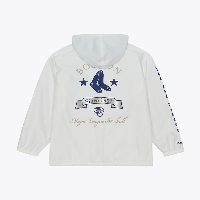 Men's Mitchell & Ness White Boston Red Sox Yacht Rock Coaches Full-Snap Hooded Windbreaker Jacket