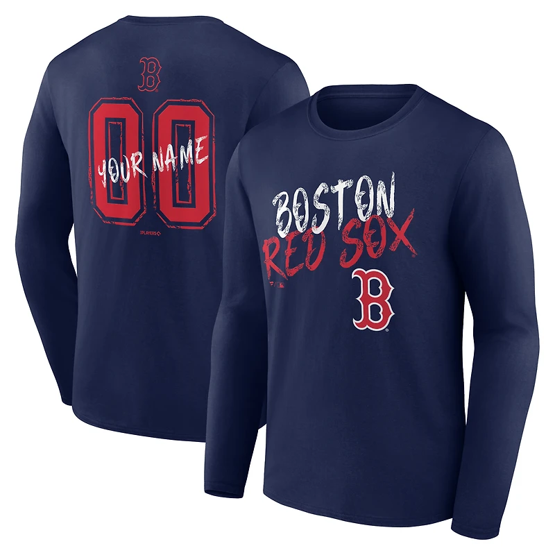 Men's Navy Boston Red Sox Hustle Personalized Name & Number Long Sleeve T-Shirt