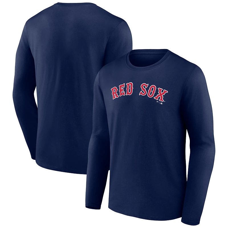 T-shirt à manches longues bleu marine pour homme avec logo officiel des Red Sox de Boston