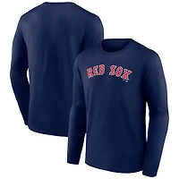 T-shirt à manches longues bleu marine pour homme avec logo officiel des Red Sox de Boston
