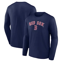 T-shirt à manches longues bleu marine pour homme, motif équipe des Boston Red Sox