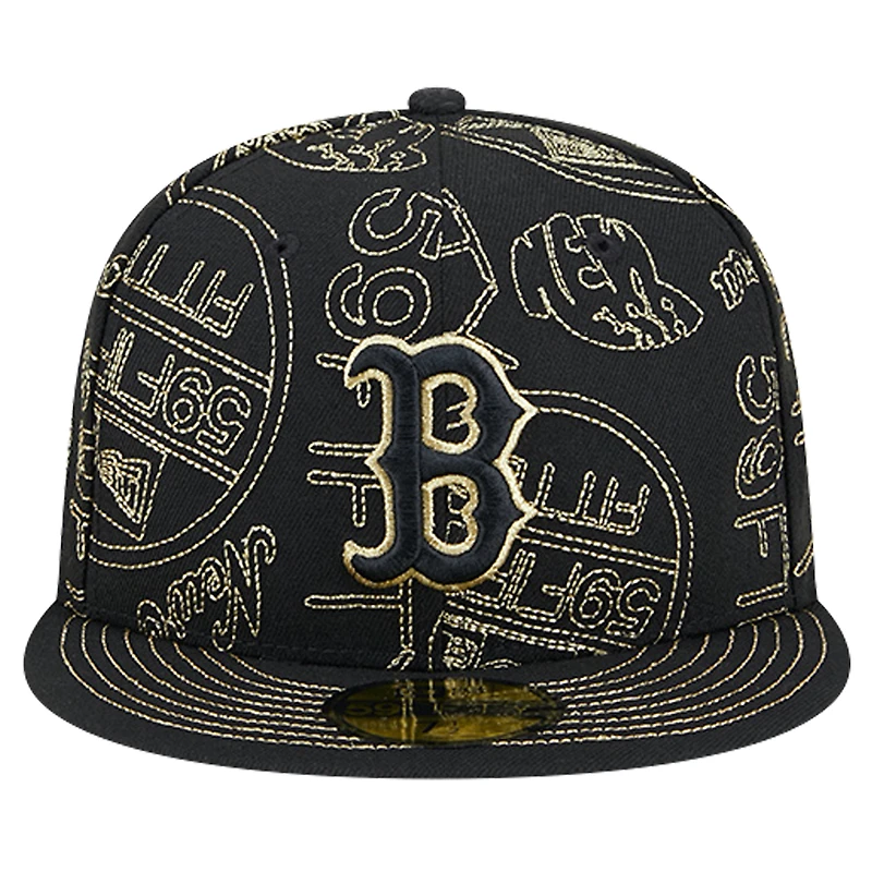 Casquette ajustée 59FIFTY Day Allover des Red Sox de Boston New Era pour hommes, noire