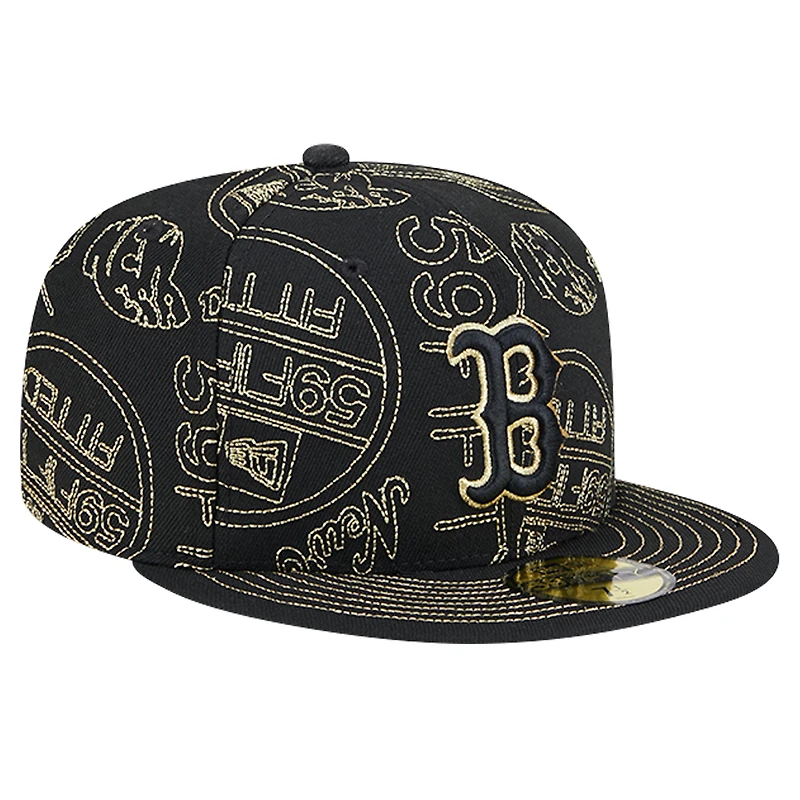 Casquette ajustée 59FIFTY Day Allover des Red Sox de Boston New Era pour hommes, noire
