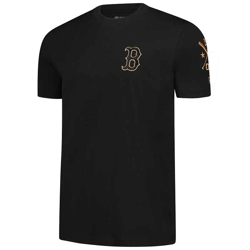 Men's New Era  Black Boston Red Sox Bronze Logo with Cross Bats Established T-Shirt