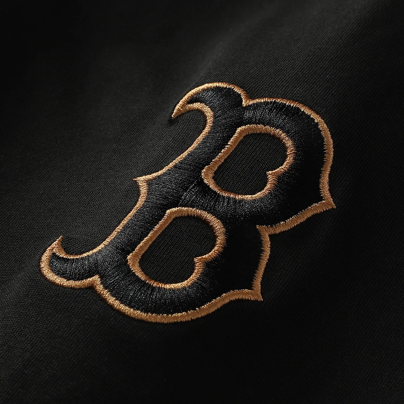 T-shirt New Era noir pour homme, logo Boston Red Sox bronze avec croix et chauves-souris.