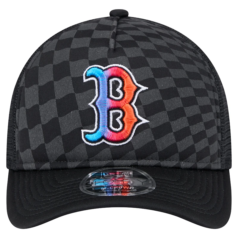 Casquette ajustable 9FORTY A-Frame M-Crown Trucker noire à motif dégradé Boston Red Sox de New Era pour homme