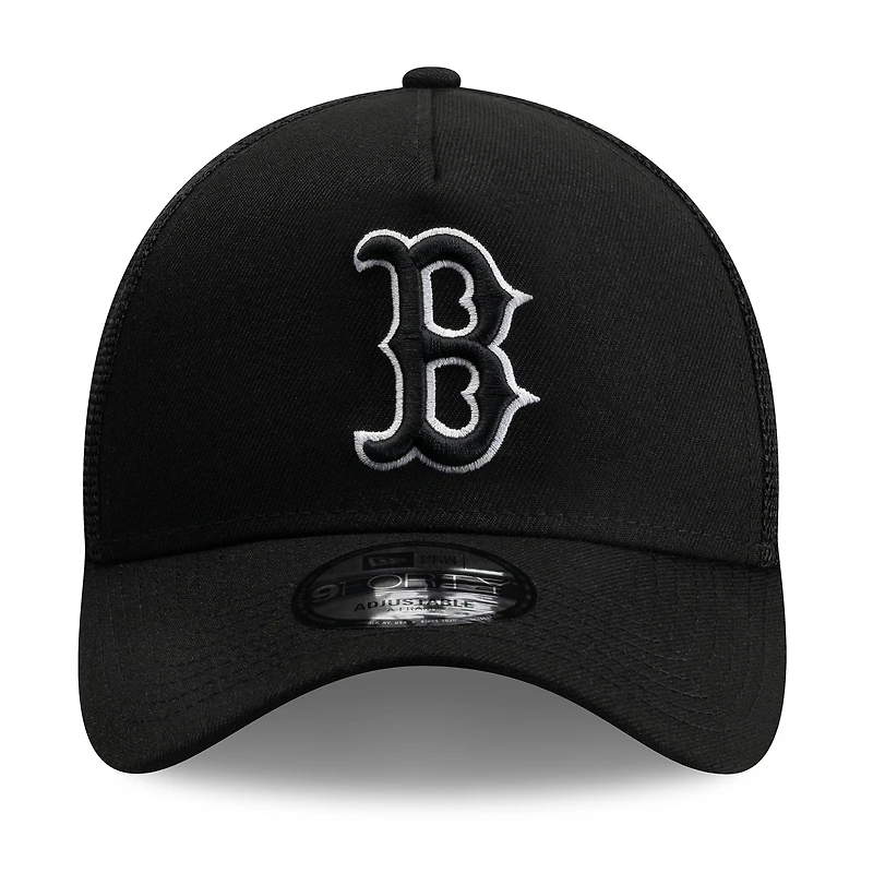 Men's New Era Black Boston Red Sox Side Script 9FORTY A-Frame Trucker Adjustable Hat