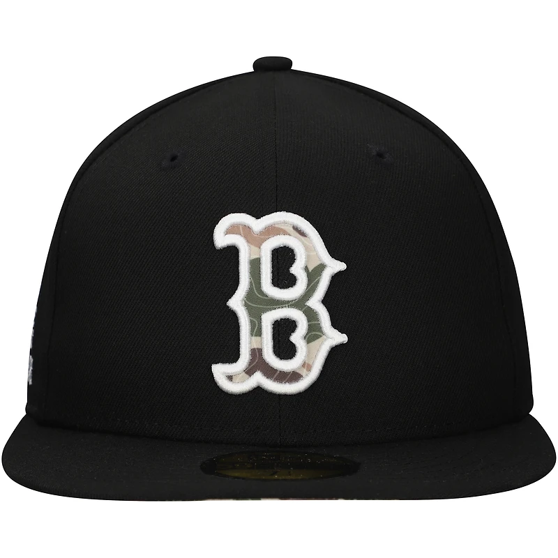 Casquette ajustée 59FIFTY sous-visière camouflage Troop Chant Camo New Era pour hommes, noire, Boston Red Sox