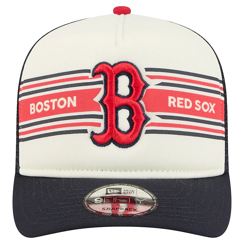 Men's New Era Cream/Navy Boston Red Sox Banner A-Frame 9FIFTY Trucker Snapback Hat