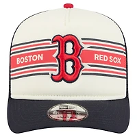 Men's New Era Cream/Navy Boston Red Sox Banner A-Frame 9FIFTY Trucker Snapback Hat