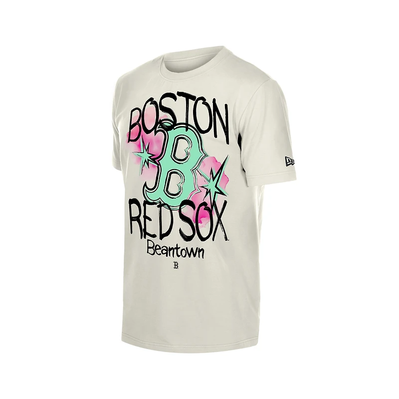 T-shirt New Era crème pour homme, style punk core Boston Red Sox