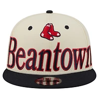 Men's New Era Cream Boston Red Sox Oversized Slogan 9FIFTY Snapback Hat