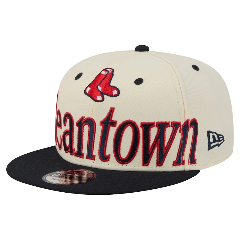 Men's New Era Cream Boston Red Sox Oversized Slogan 9FIFTY Snapback Hat