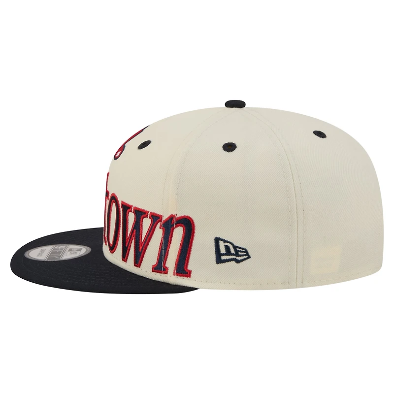 Men's New Era Cream Boston Red Sox Oversized Slogan 9FIFTY Snapback Hat