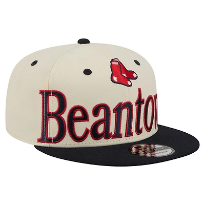 Men's New Era Cream Boston Red Sox Oversized Slogan 9FIFTY Snapback Hat