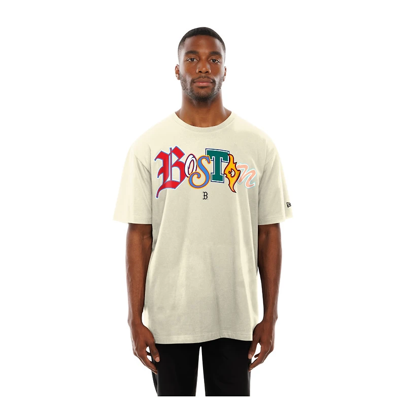 T-shirt oversize blanc New Era pour homme avec inscription « Note de rançon des Red Sox Boston »