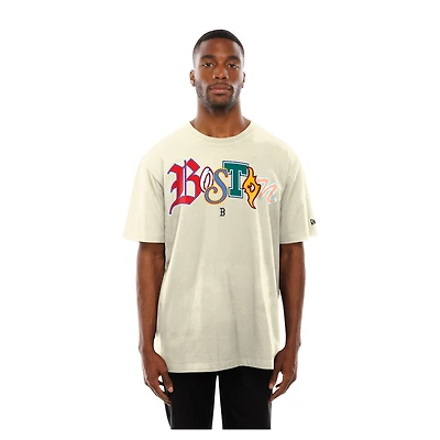 T-shirt oversize blanc New Era pour homme avec inscription « Note de rançon des Red Sox Boston »