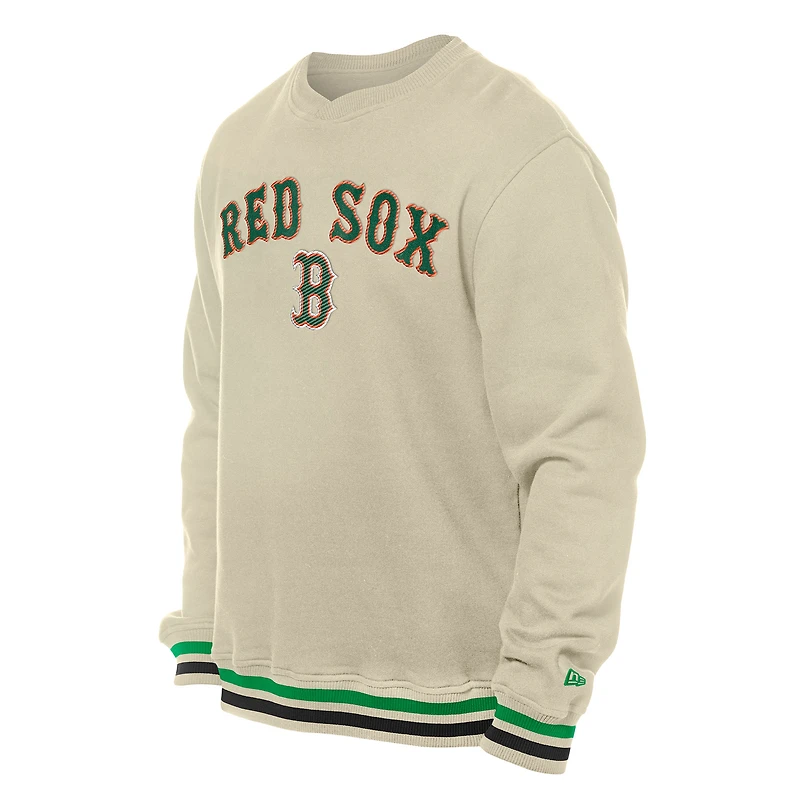 Men's New Era Cream Boston Red Sox St. Patrick's Day Twill Pullover Sweatshirt