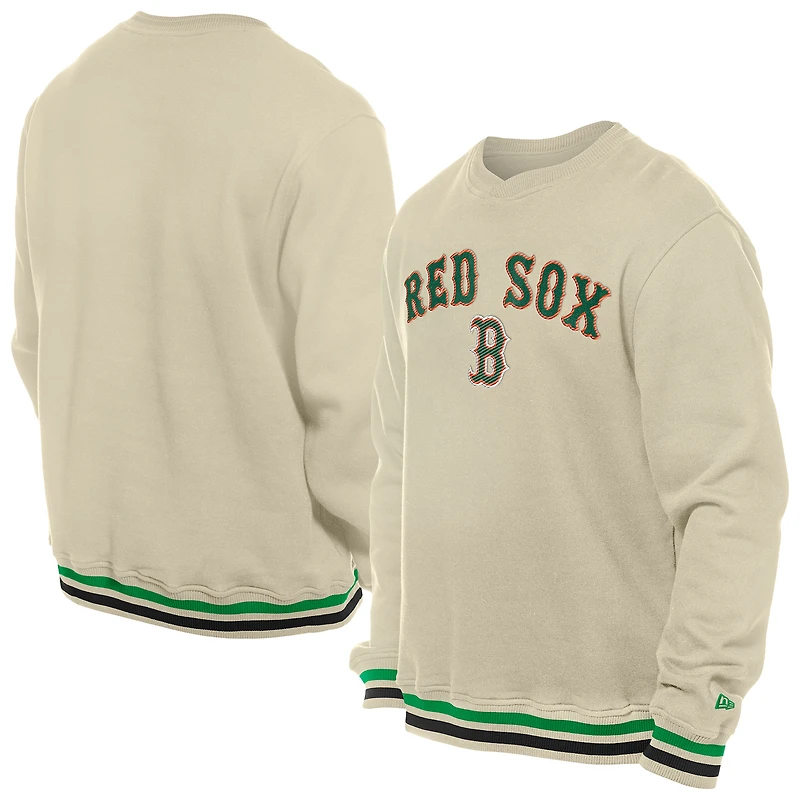 Men's New Era Cream Boston Red Sox St. Patrick's Day Twill Pullover Sweatshirt