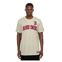 Men's New Era Cream Boston Red Sox Throwback Meshback Pinstripe T-Shirt