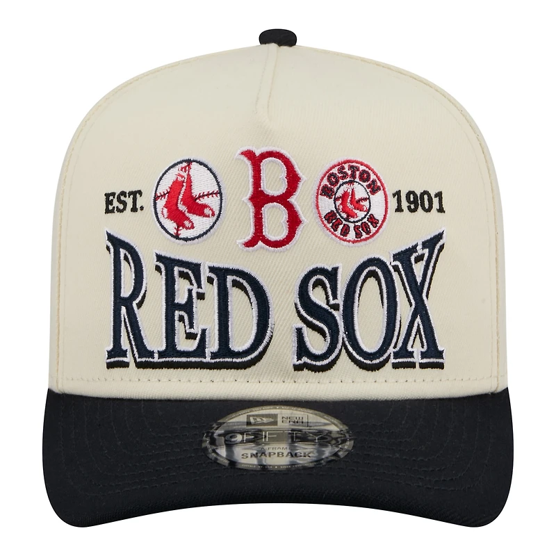 Men's New Era Cream Boston Red Sox Throwback Tri-Hit A-Frame 9FIFTY Adjustable Hat