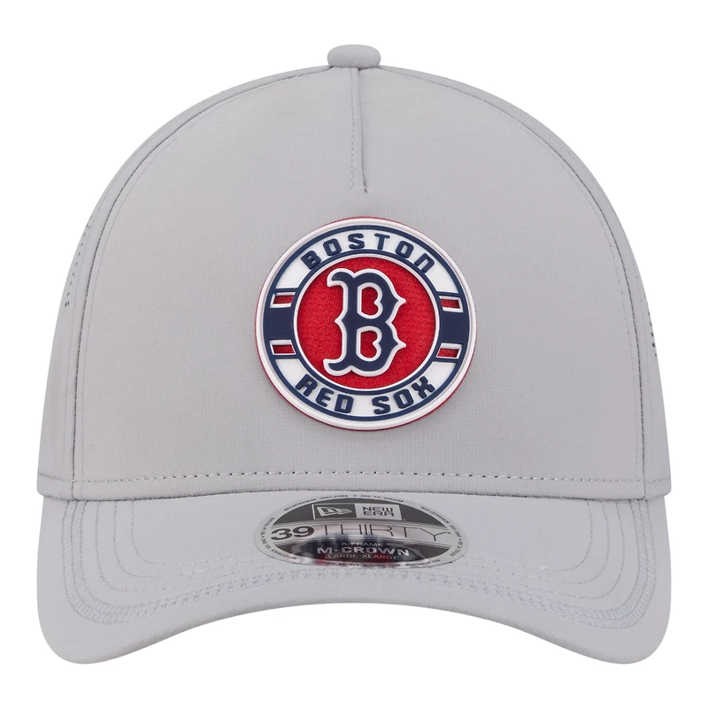 Men's New Era Gray Boston Red Sox Patch 39THIRTY A-Frame M-Crown Perforated Flex Hat