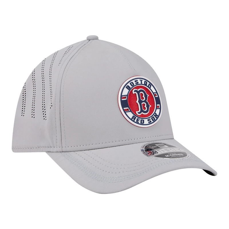 Men's New Era Gray Boston Red Sox Patch 39THIRTY A-Frame M-Crown Perforated Flex Hat
