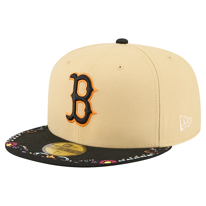 Men's New Era Light Beige Boston Red Sox Two-Tone Embroidered Visor 59FIFTY Fitted Hat