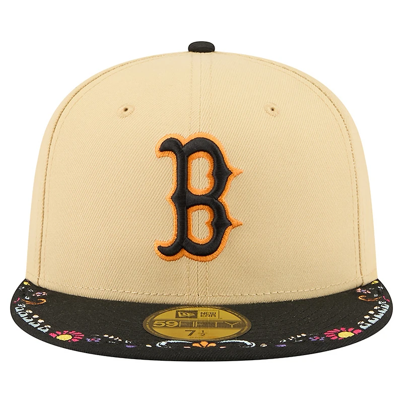 Men's New Era Light Beige Boston Red Sox Two-Tone Embroidered Visor 59FIFTY Fitted Hat