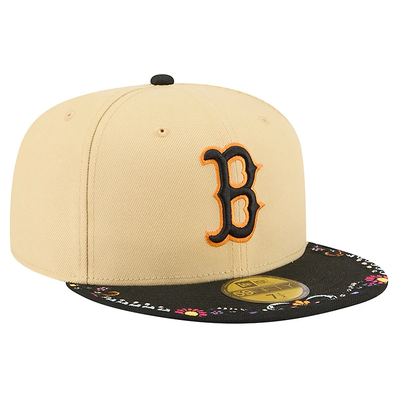 Men's New Era Light Beige Boston Red Sox Two-Tone Embroidered Visor 59FIFTY Fitted Hat