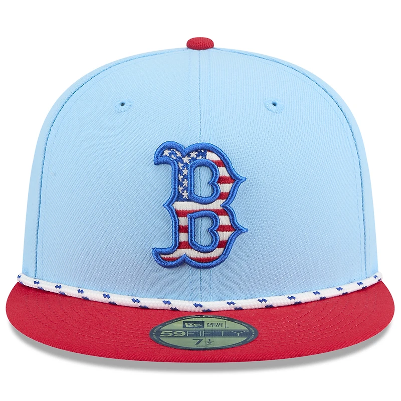 Men's New Era Light Blue/Red Boston Red Sox 2025 Fourth of July 59FIFTY Fitted Hat