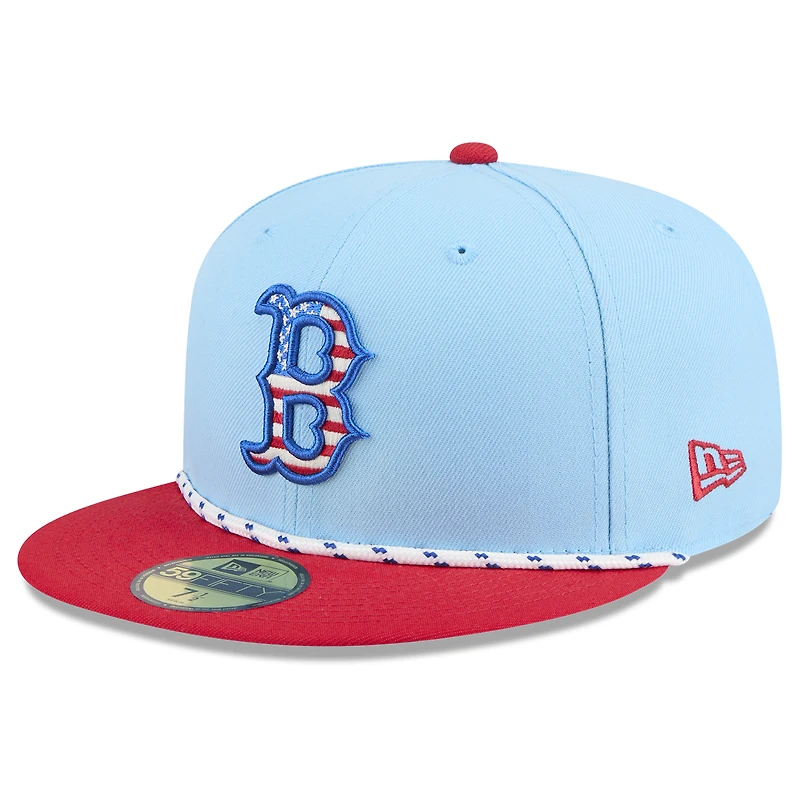 Men's New Era Light Blue/Red Boston Red Sox 2025 Fourth of July 59FIFTY Fitted Hat